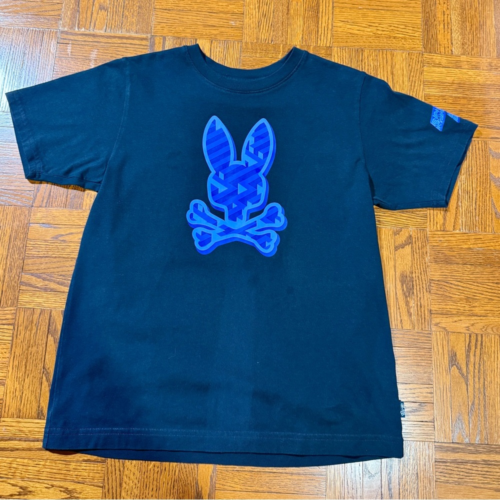 Psycho Bunny Black and Blue Short Sleeve Tee with Graphic Design